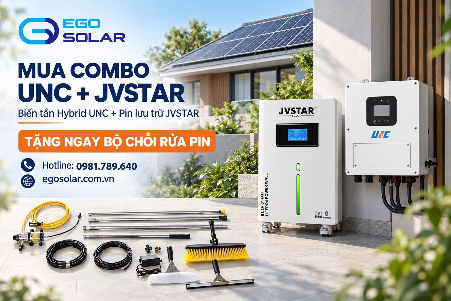 Combo Inverter UNC 6.6kW Và Pin Lưu Trữ JVSTAR 16kWh – Giải Pháp Điện Mặt Trời Hybrid Từ EGO SOLAR Và Á Châu SG
